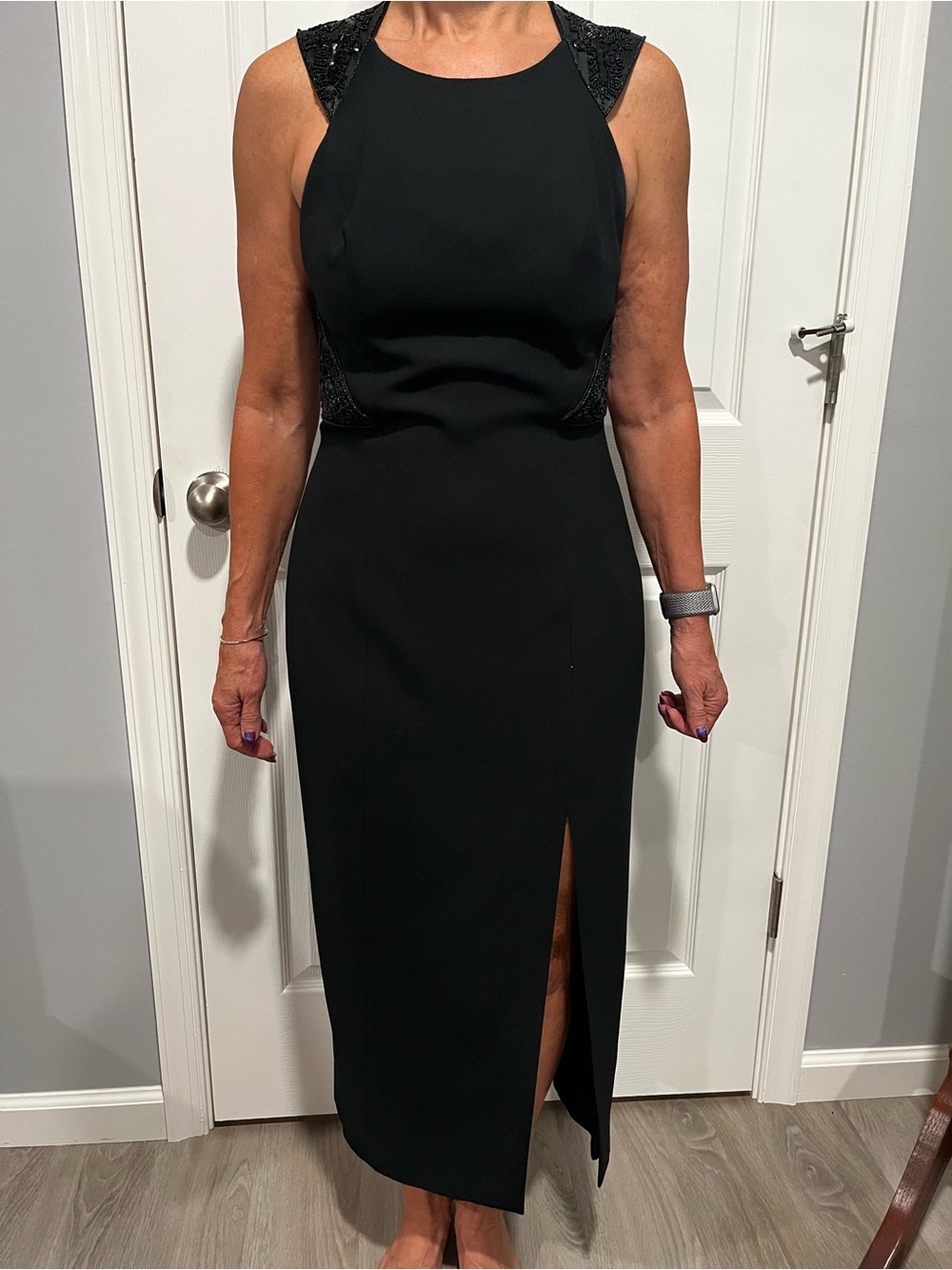 Black Sleeveless Midi Dress with Side Slit